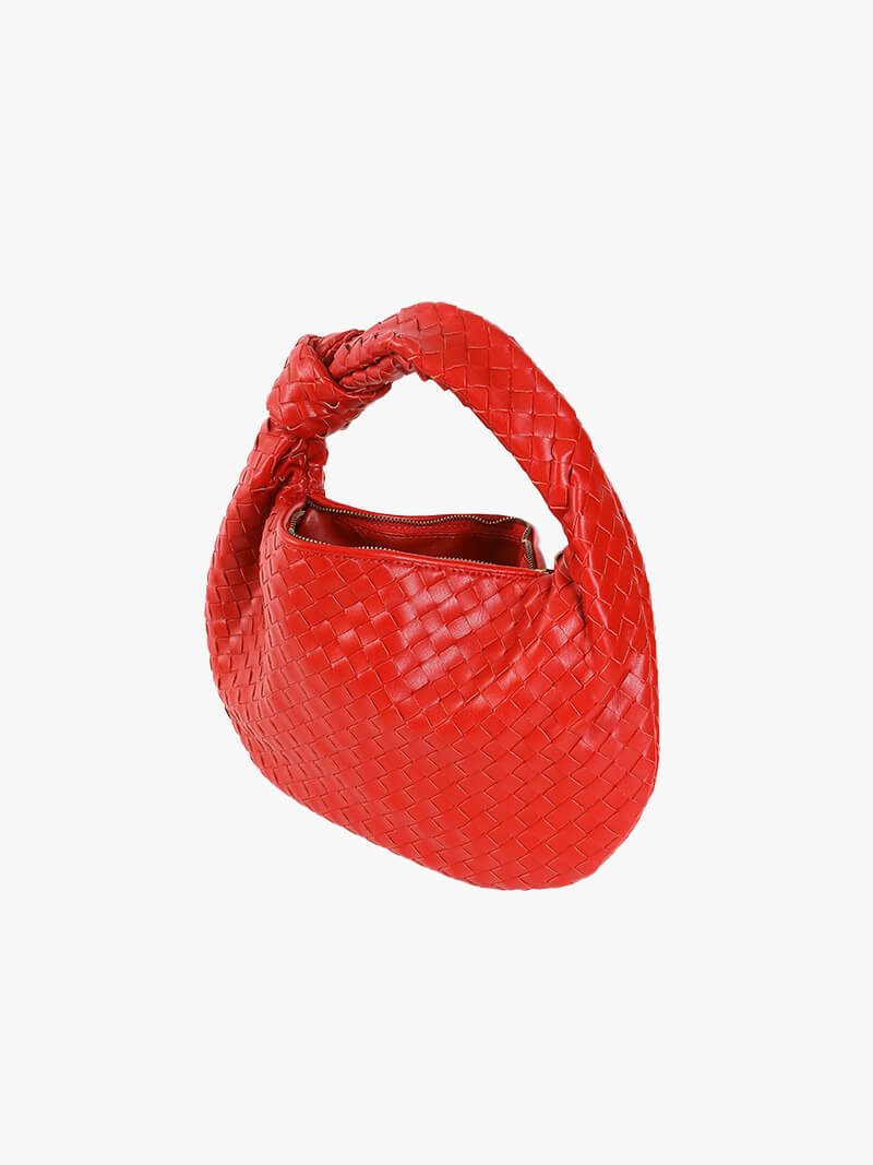 Women's Woven Handbag with Knotted Handle and Minimalist Design - 13