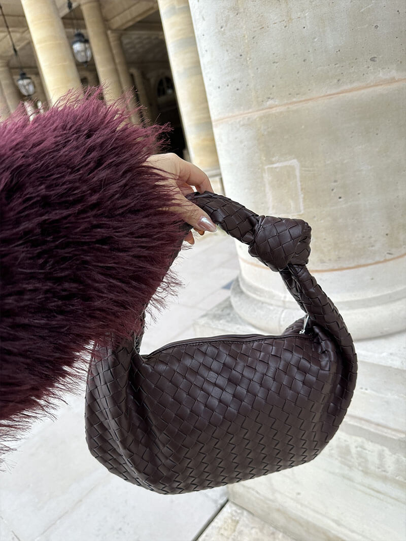 Women's Woven Handbag with Knotted Handle and Minimalist Design - 14