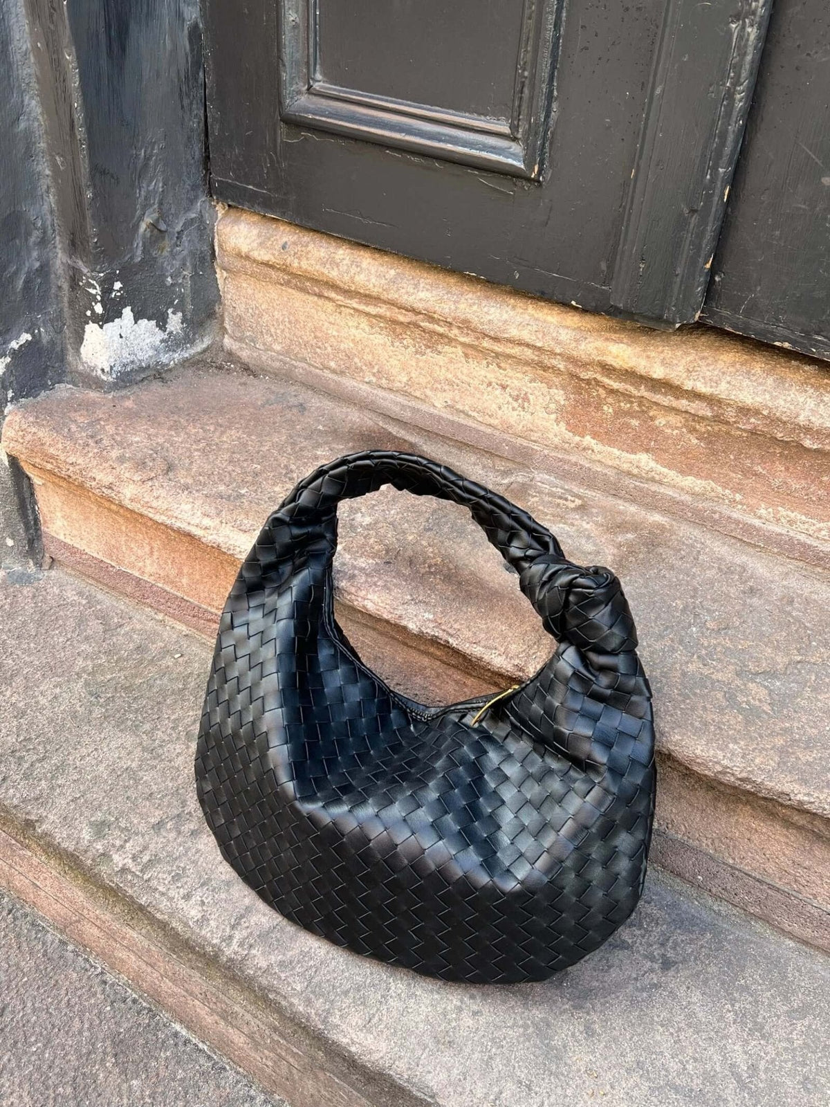 Women's Woven Handbag with Knotted Handle and Minimalist Design - 18