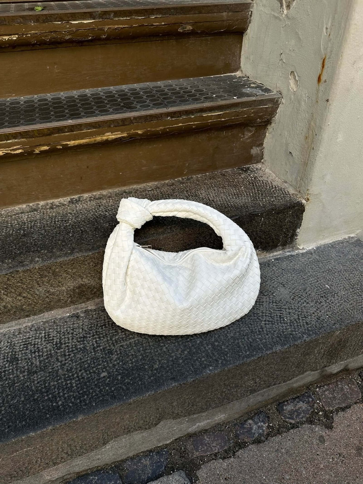 Women's Woven Handbag with Knotted Handle and Minimalist Design - 19