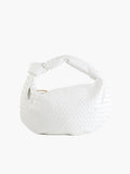 Women's Woven Handbag with Knotted Handle and Minimalist Design - White