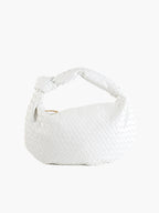 Women's Woven Handbag with Knotted Handle and Minimalist Design - White
