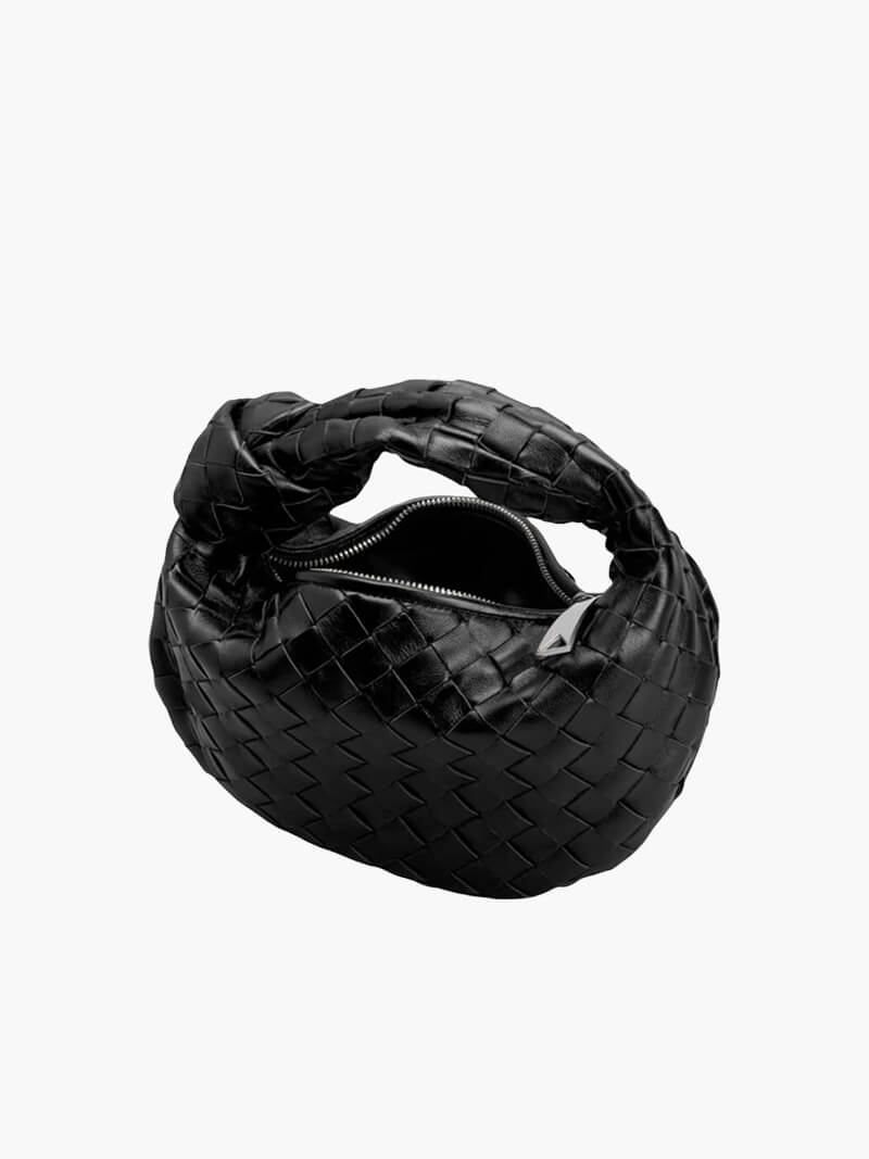 Woven Mini Handbag with Knot Handle and Silver-Tone Hardware - 3