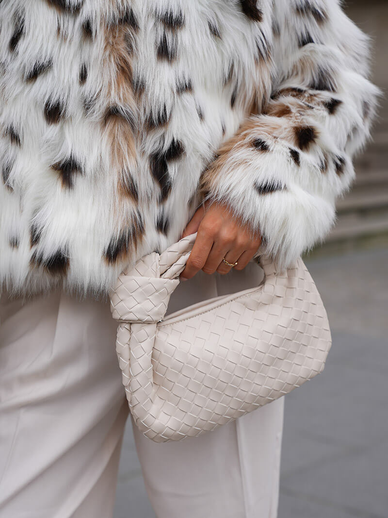 Woven Mini Handbag with Knot Handle and Silver-Tone Hardware - 5