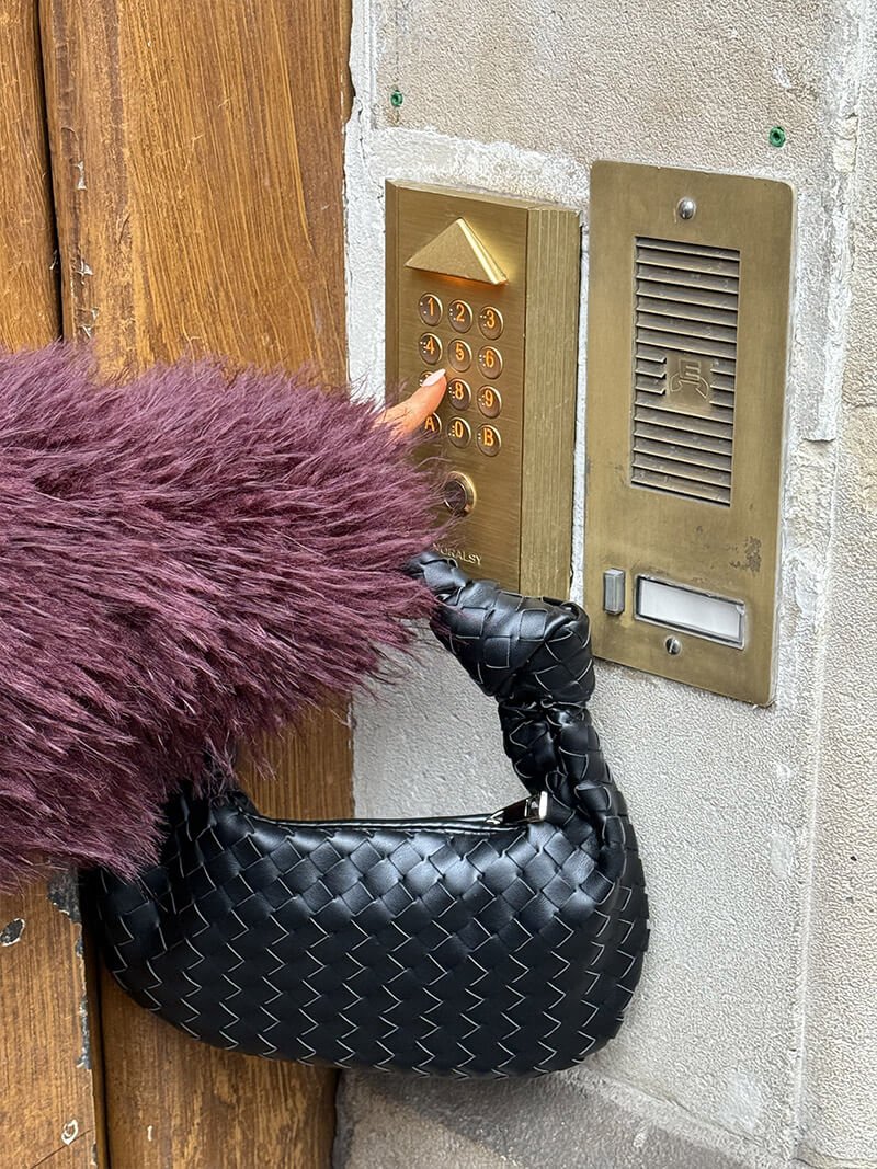 Woven Mini Handbag with Knot Handle and Silver-Tone Hardware - 6