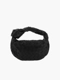 Woven Mini Handbag with Knot Handle and Silver-Tone Hardware - Black