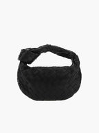 Woven Mini Handbag with Knot Handle and Silver-Tone Hardware - Black