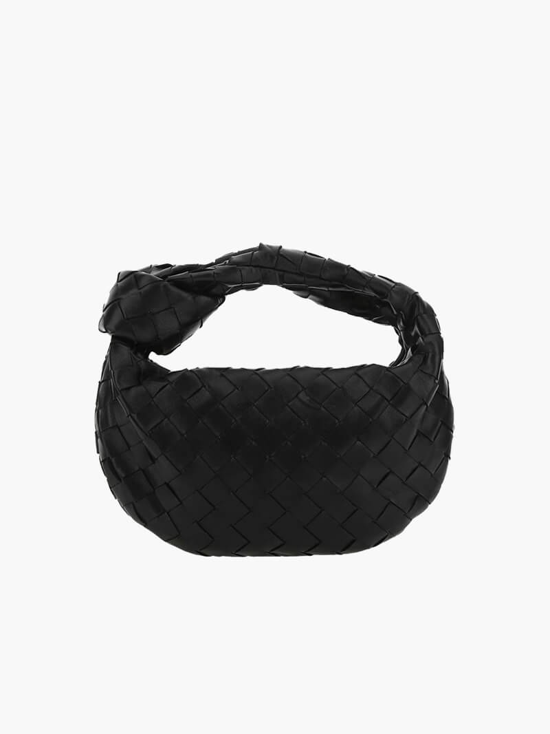 Woven Mini Handbag with Knot Handle and Silver-Tone Hardware - Black