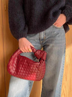 Woven Mini Handbag with Knot Handle and Silver-Tone Hardware - 10