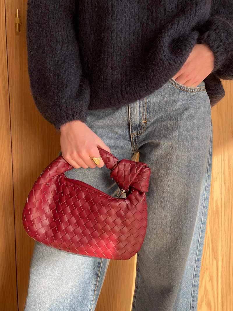 Woven Mini Handbag with Knot Handle and Silver-Tone Hardware - 10