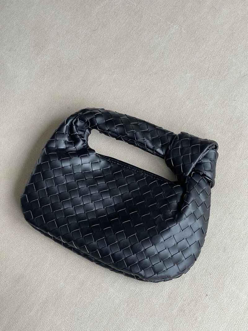 Woven Mini Handbag with Knot Handle and Silver-Tone Hardware - 7