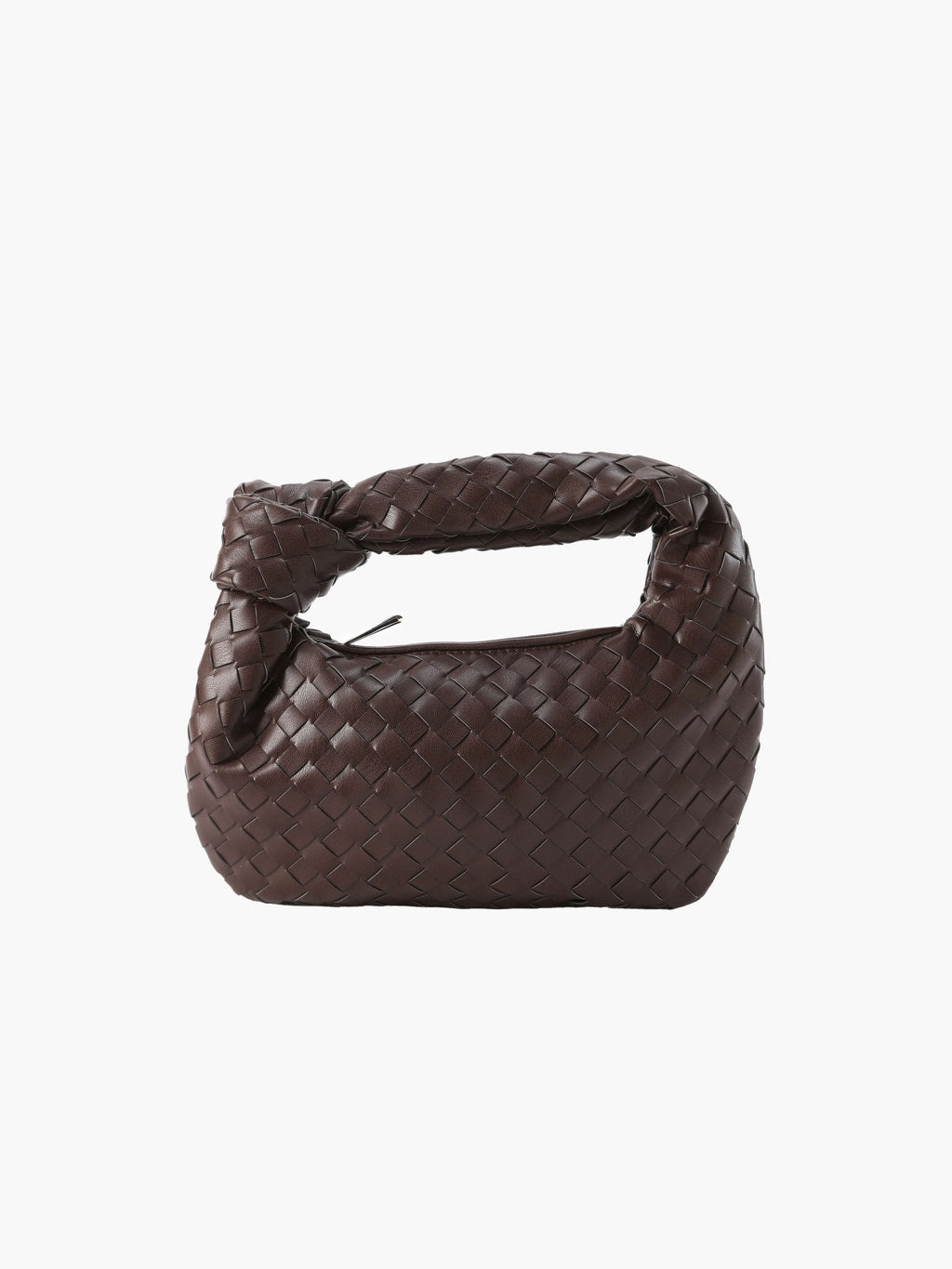 Woven Mini Handbag with Knot Handle and Silver-Tone Hardware - Coffee
