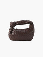 Woven Mini Handbag with Knot Handle and Silver-Tone Hardware - Coffee
