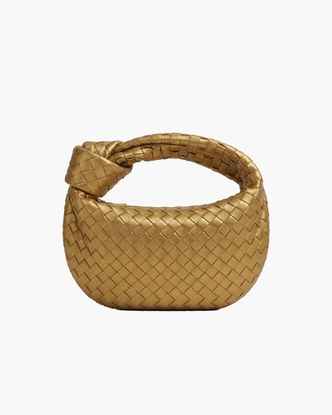 Woven Mini Handbag with Knot Handle and Silver-Tone Hardware - Gold