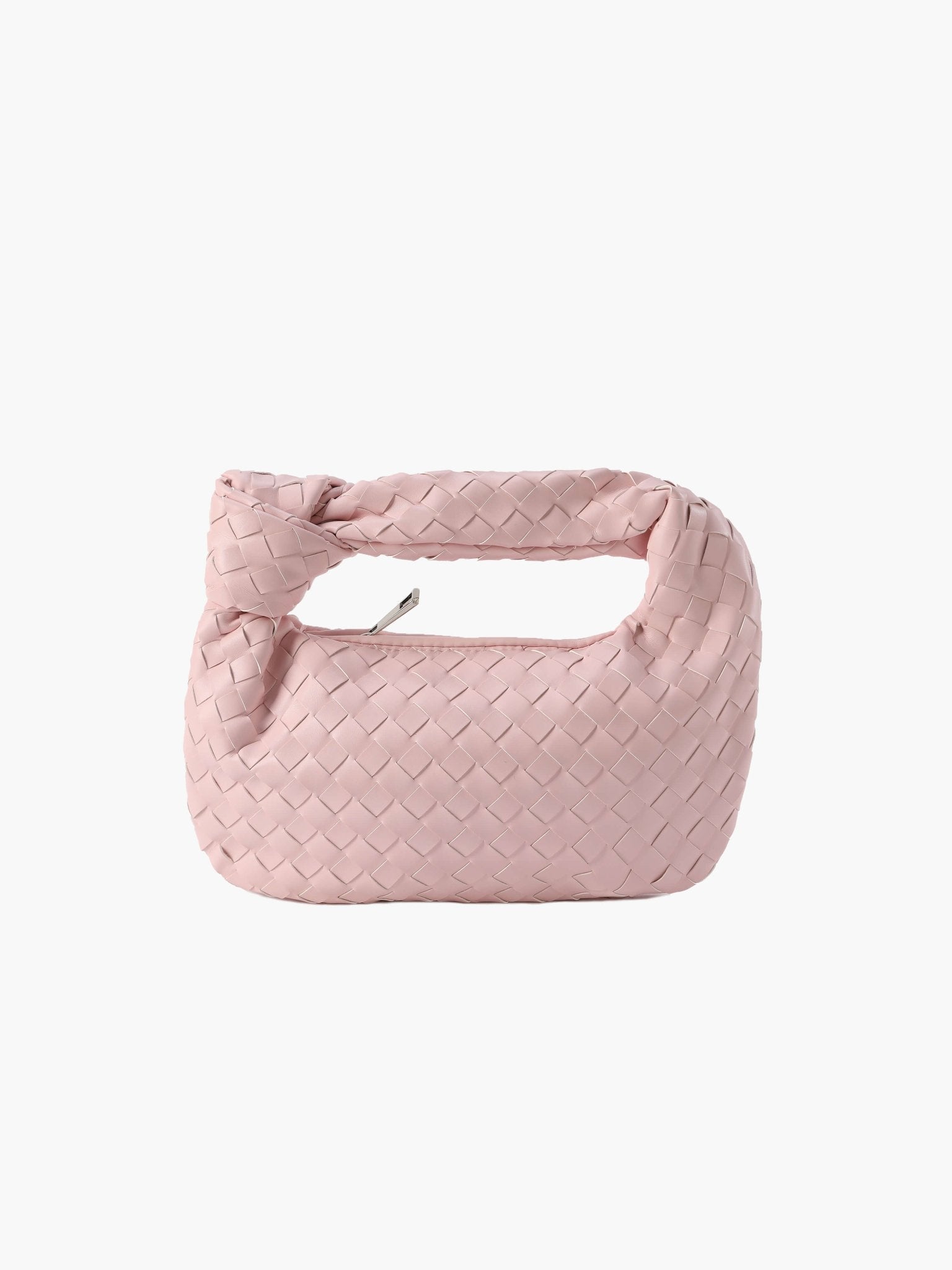 Woven Mini Handbag with Knot Handle and Silver-Tone Hardware - Blush