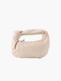 Woven Mini Handbag with Knot Handle and Silver-Tone Hardware - Cream