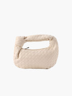 Woven Mini Handbag with Knot Handle and Silver-Tone Hardware - Cream