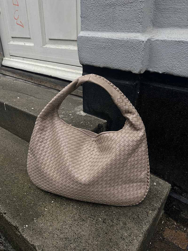 Oversized Woven Tote Bag with Braided Faux Leather Handle - 17