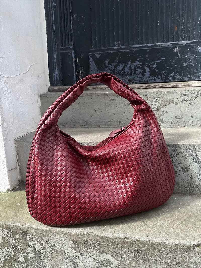 Oversized Woven Tote Bag with Braided Faux Leather Handle - 15