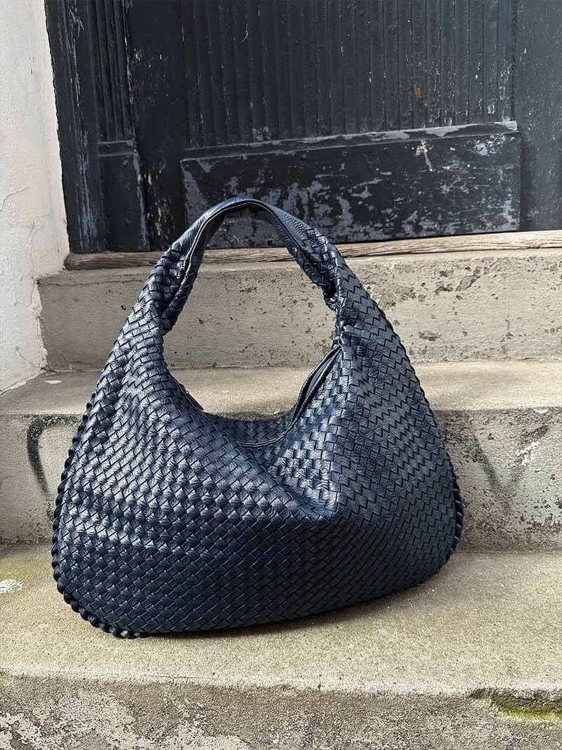 Oversized Woven Tote Bag with Braided Faux Leather Handle - 18