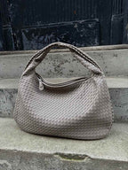 Oversized Woven Tote Bag with Braided Faux Leather Handle - 20