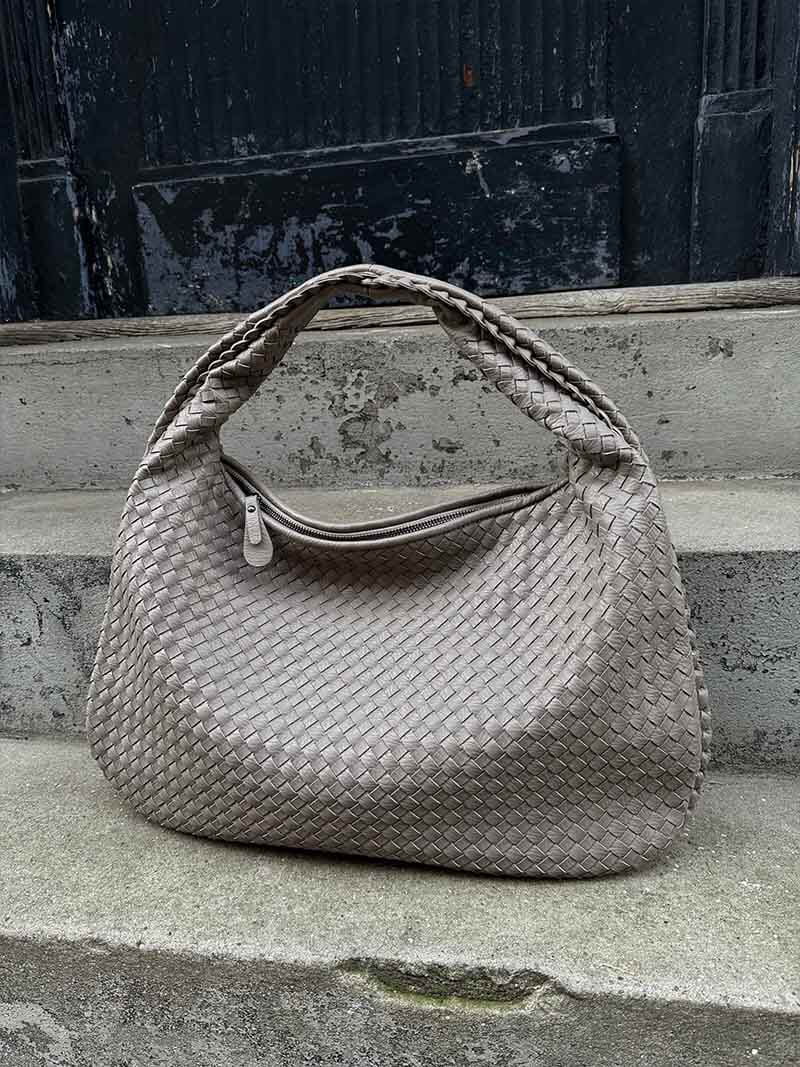 Oversized Woven Tote Bag with Braided Faux Leather Handle - 20