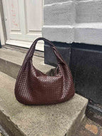 Oversized Woven Tote Bag with Braided Faux Leather Handle - 22