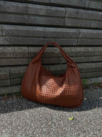 Oversized Woven Tote Bag with Braided Faux Leather Handle - 21