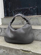 Oversized Woven Tote Bag with Braided Faux Leather Handle - 19