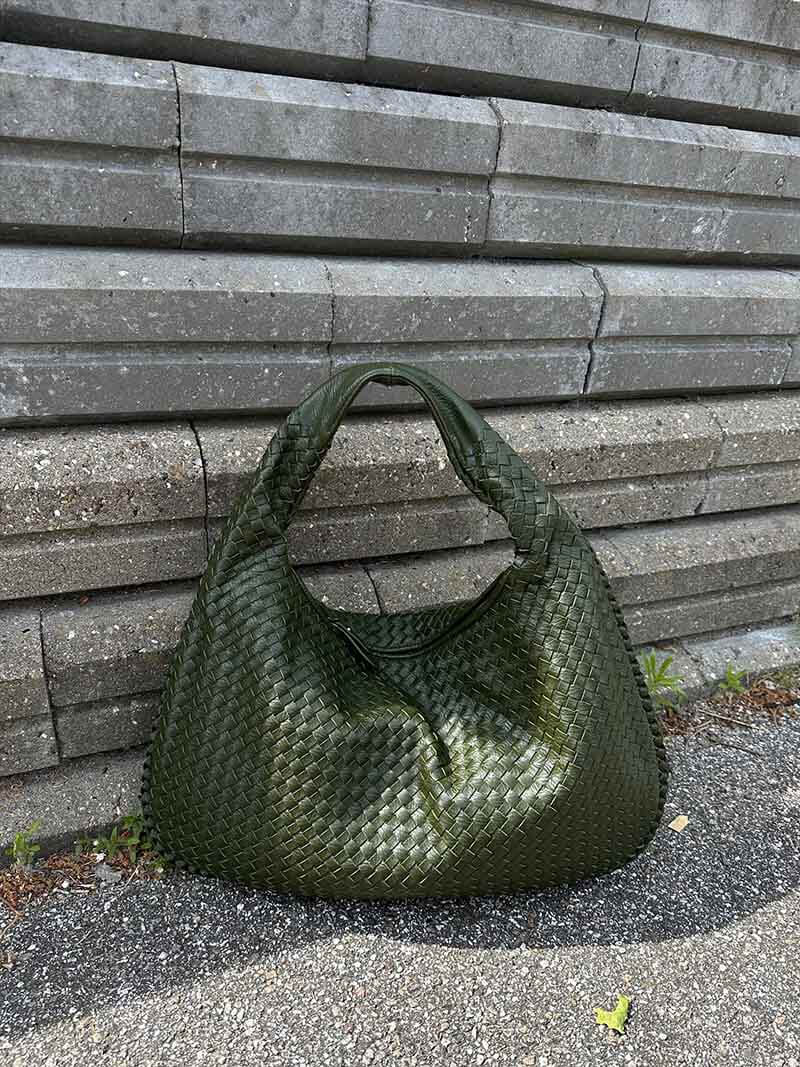 Oversized Woven Tote Bag with Braided Faux Leather Handle - 16