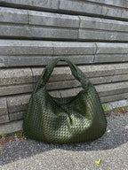 Oversized Woven Tote Bag with Braided Faux Leather Handle - 16
