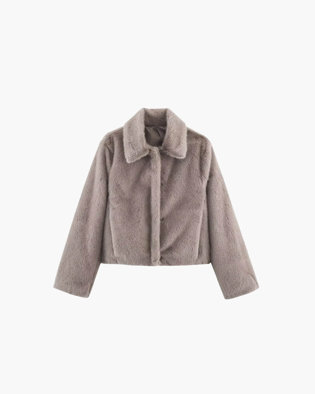 Women's Faux Fur Jacket with Lapel Collar and Button Details - Grey