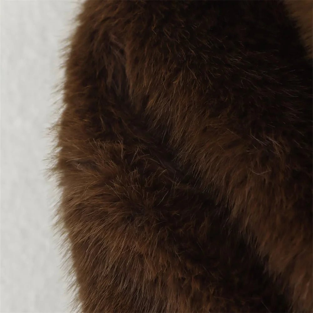 Women's Faux Fur Jacket with Lapel Collar and Button Details - 8