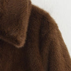 Women's Faux Fur Jacket with Lapel Collar and Button Details - 9