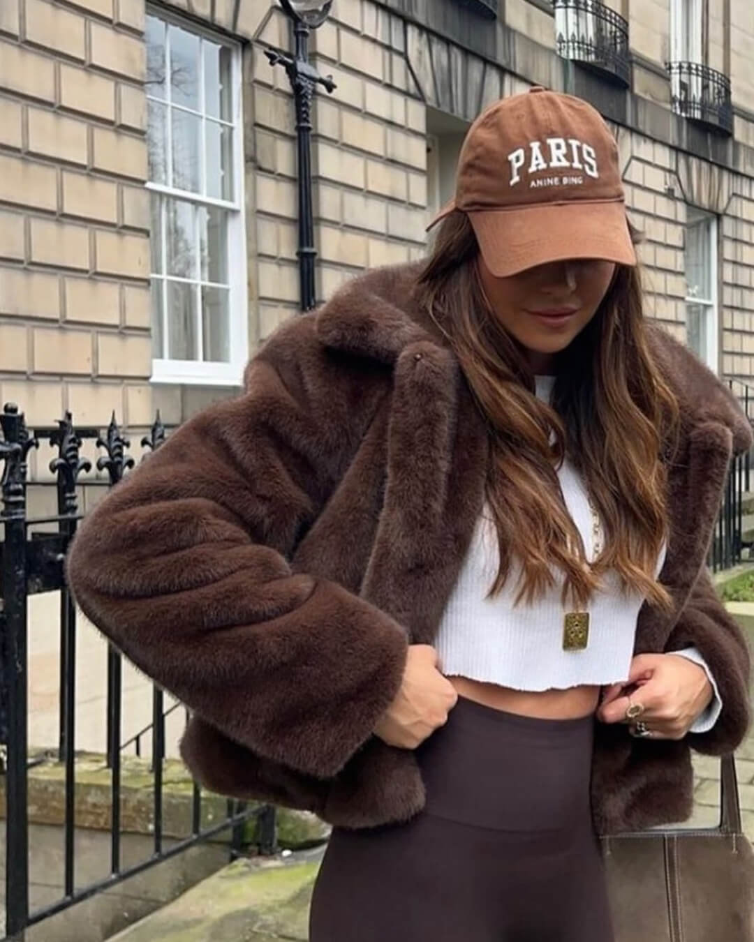 Women's Faux Fur Jacket with Lapel Collar and Button Details - 6