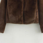 Women's Faux Fur Jacket with Lapel Collar and Button Details - 10