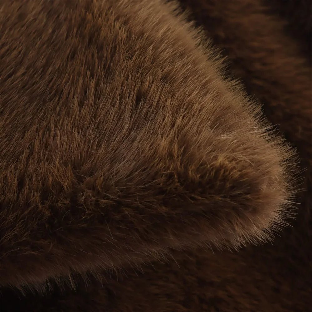 Women's Faux Fur Jacket with Lapel Collar and Button Details - 7