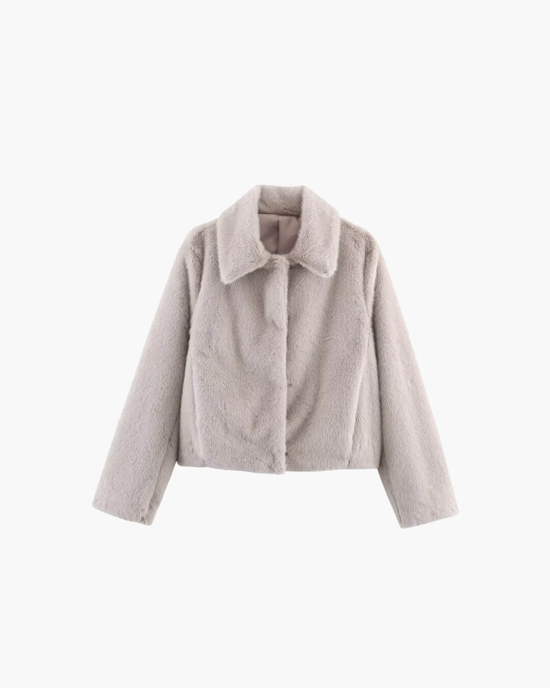 Women's Faux Fur Jacket with Lapel Collar and Button Details - White