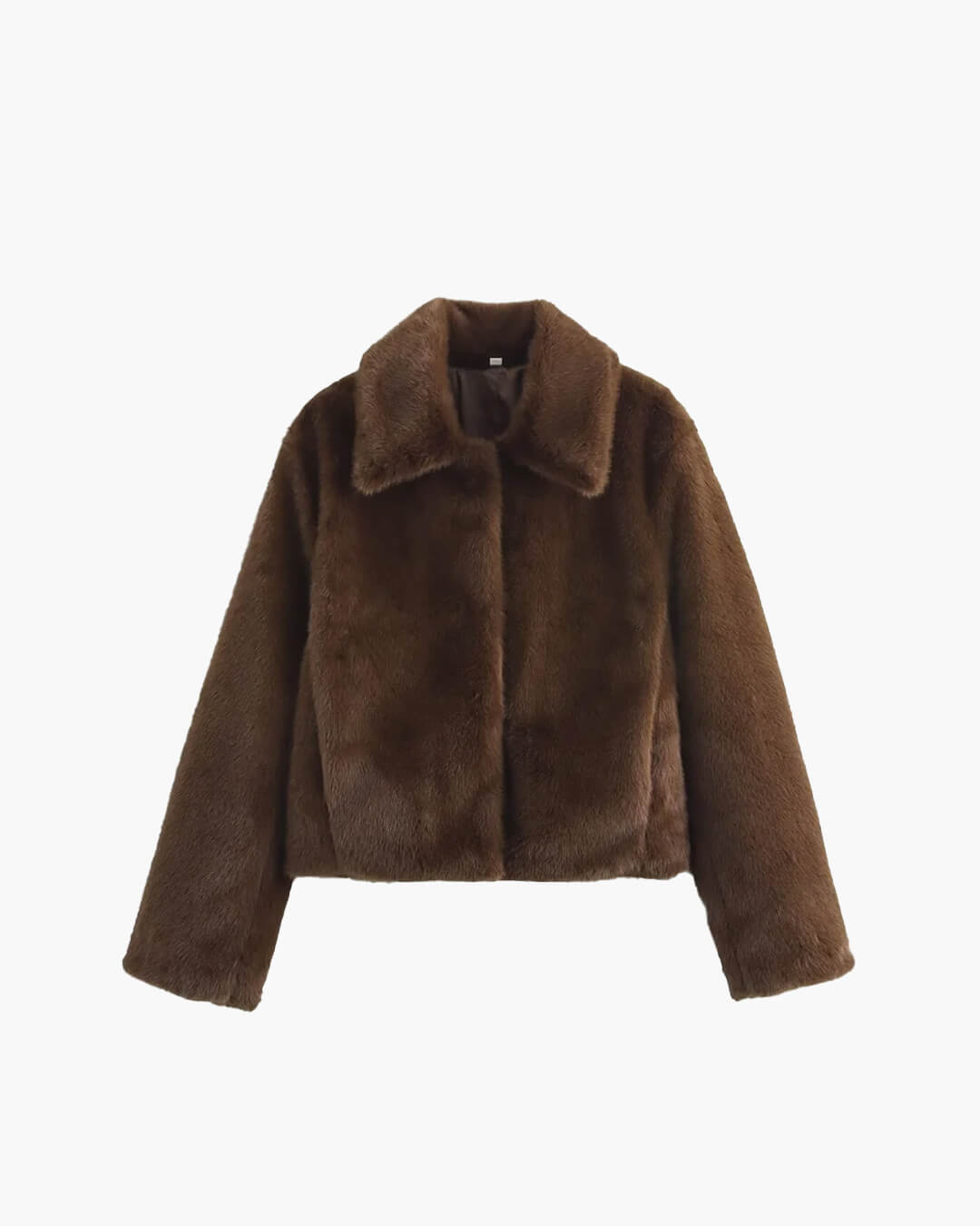 Women's Faux Fur Jacket with Lapel Collar and Button Details - 2