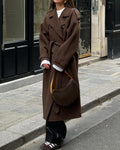 Women's Long Coat Relaxed Tailored with Lapel Collar - Brown