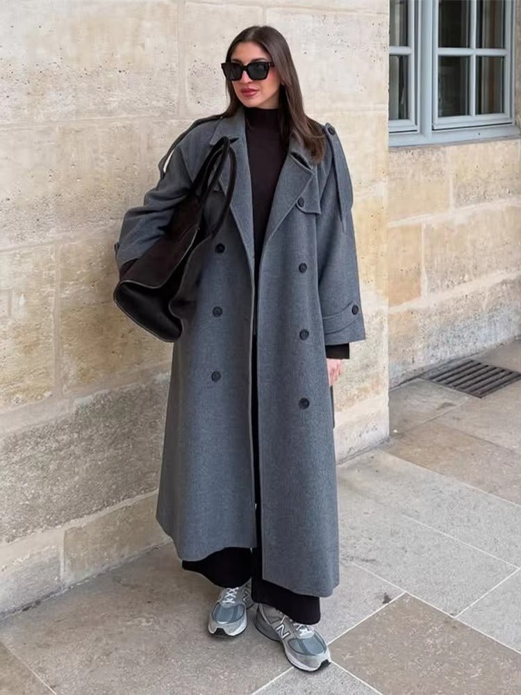 Women's Long Coat Relaxed Tailored with Lapel Collar - 9