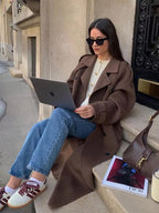 Women's Long Coat Relaxed Tailored with Lapel Collar - 8
