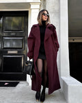 Women's Long Coat Relaxed Tailored with Lapel Collar - Burgundy