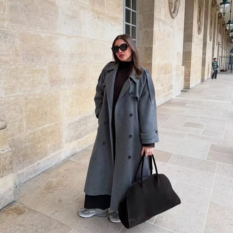 Women's Long Coat Relaxed Tailored with Lapel Collar - Grey