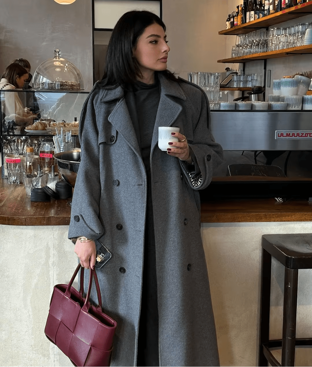 Women's Long Coat Relaxed Tailored with Lapel Collar - Grey