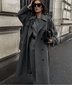 Women's Long Coat Relaxed Tailored with Lapel Collar - Grey