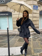 Women Short Coat with Stand Collar and Single-Breasted Front - 7