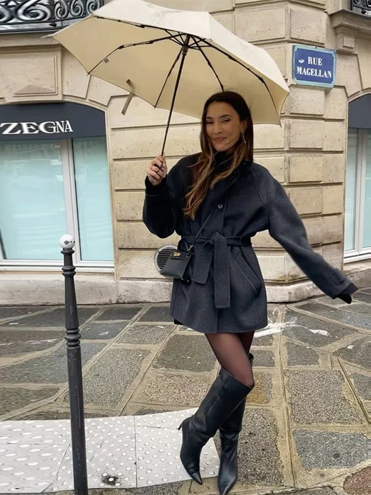 Women Short Coat with Stand Collar and Single-Breasted Front - 7