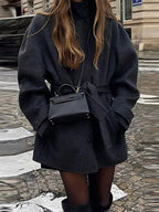 Women Short Coat with Stand Collar and Single-Breasted Front - 4