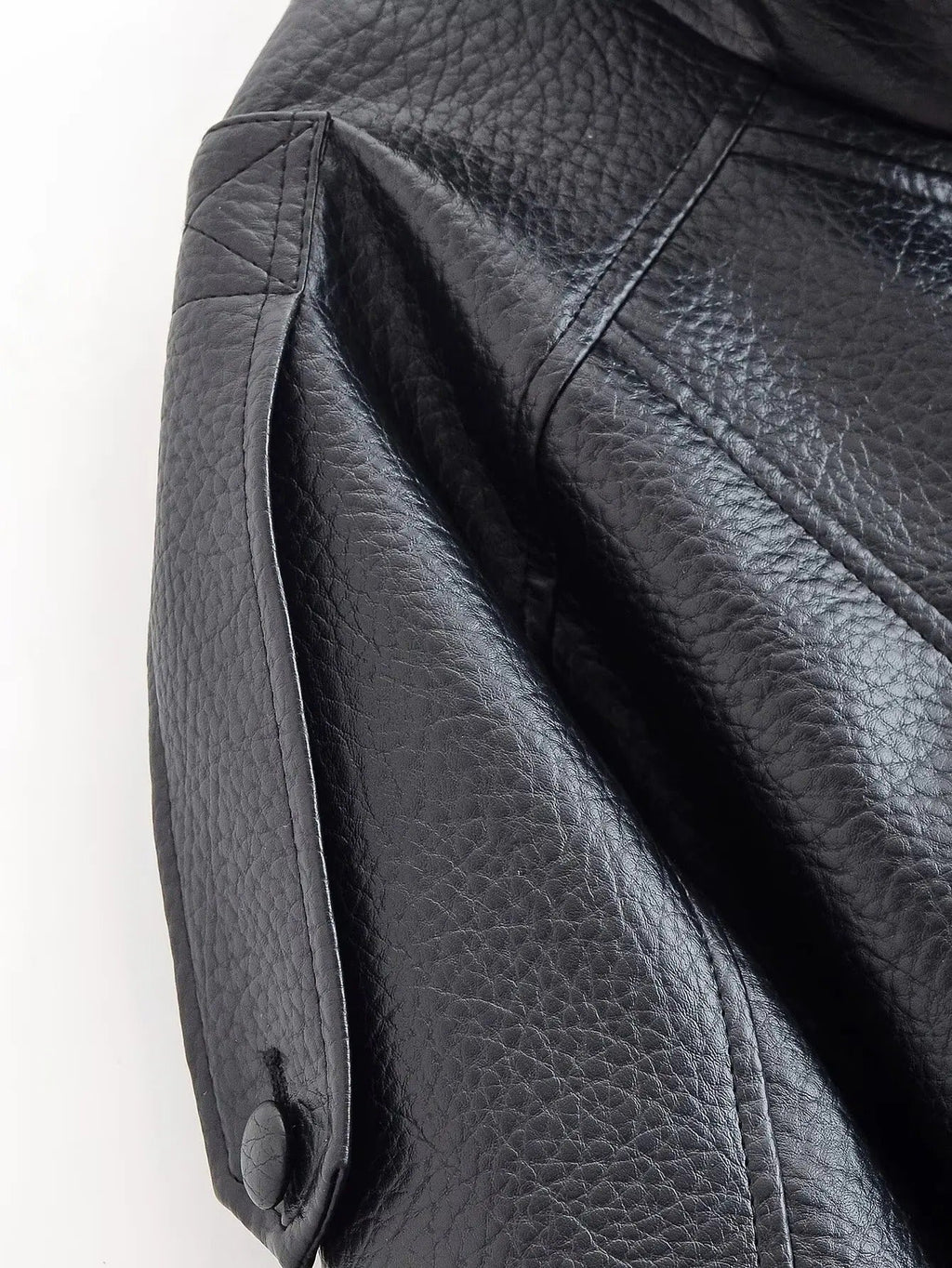 Women's Biker Jacket with Asymmetric Zip and Faux Leather Finish - 19